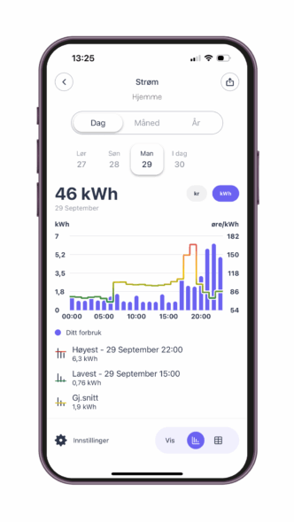 Forbrukshistorikk per dag i Vibb-appen